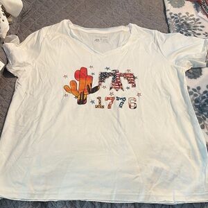 White Tee with Cactus and 1776 Graphic